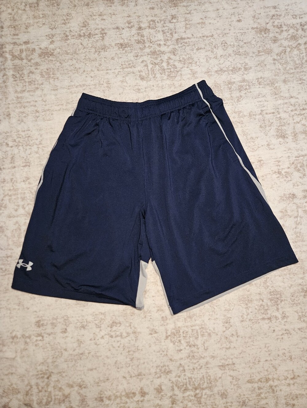 UA Men’s Navy Athletic Shorts with Grey Trim